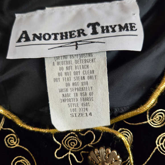 80s Vintage Black Velvet Gold Metallic Brocade Embroider USA Made Jacket Size 14 - Picture 7 of 10